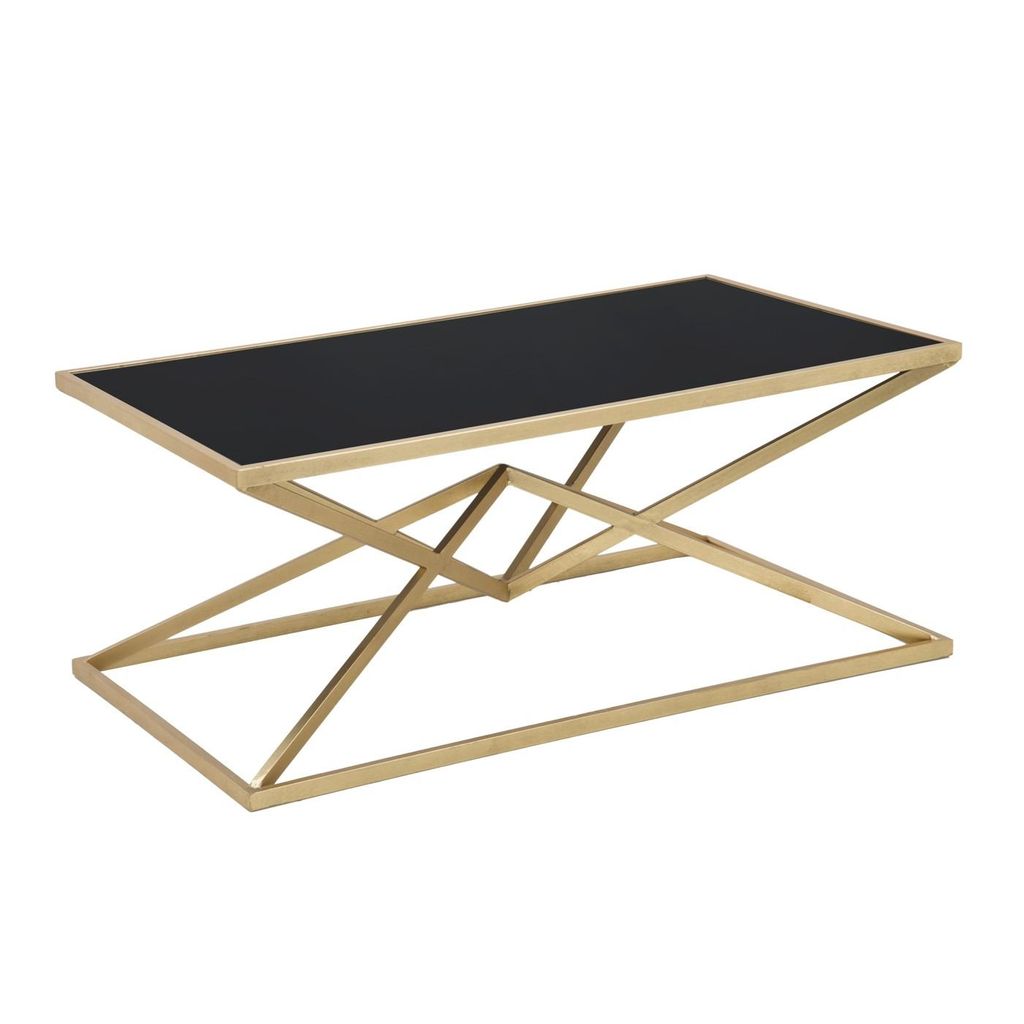 Üveg dohányzóasztal, piramis alakú lábakkal, fekete-arany - CRISTALLINE - Butopêa